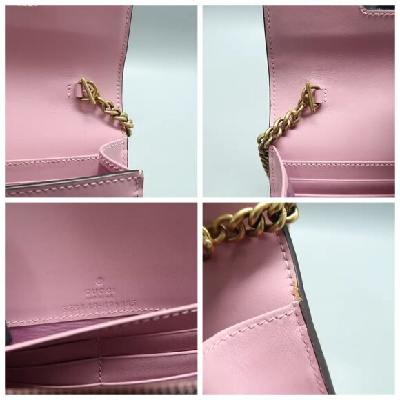Authentic GUCCI Chain Wallet Brown Strawberry Canvas Shoulder Bag 778-121424 - Picture 10 of 12